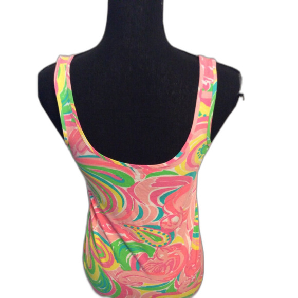 Lilly Pulitzer Floral Womens Tank Top cotton blend Size Medium Flamingo VNC - Picture 2 of 5